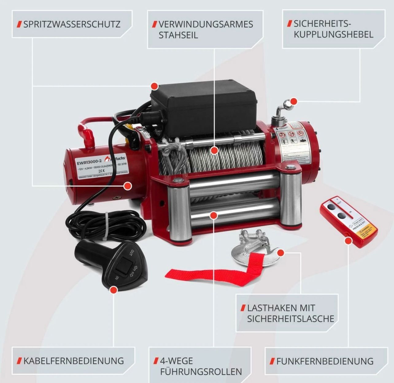 Altro per stoccaggio & trasporto: Rotfuchs EWR13000 Seilwinde 12V 5900kg – Nuovo e nell'imballaggio originale da Amriswil venduto da JaJa-Express 2
