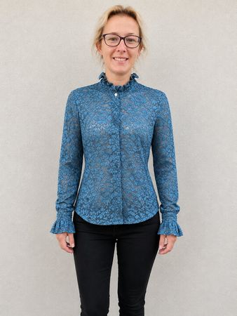 CLAUDIE PIERLOT | chemise bleue dentelle ajourée | 38 femme