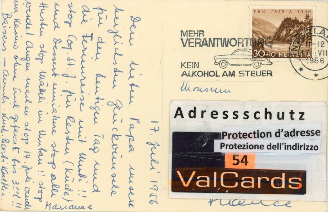 Ansichtskarten: Interlaken  BE  (Region)   -   Häuser     um 1956 – Gebraucht aus Brig von Valcards54 1