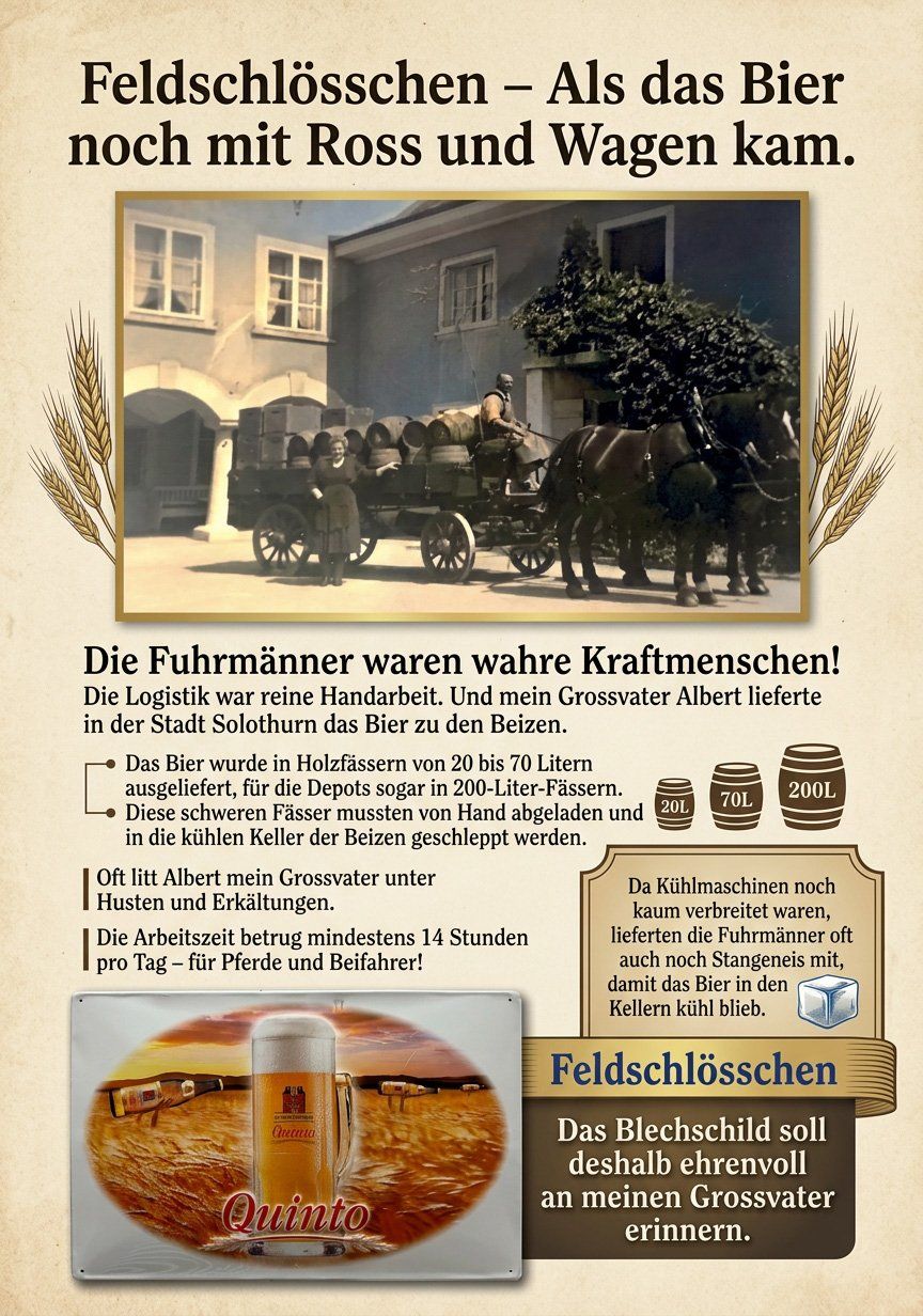 Feldschlösschen Insegne: Blechschild Feldschlösschen Quinto – Usato da Derendingen venduto da emmenwasser 1