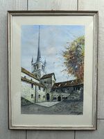 Tableau aquarelle - Abbatiale de Payerne - M Haranger