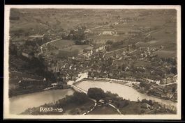 AK Aarburg, Luftaufnahme mit Schloss, Brücke und Aare