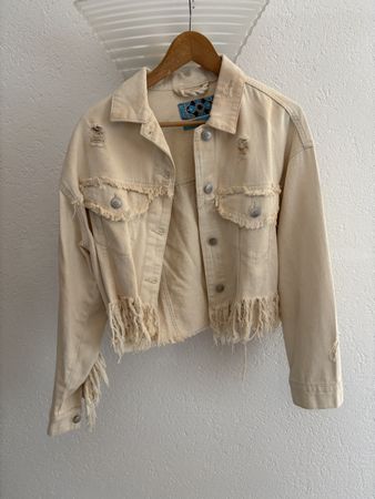 Jeansjacke FB Sister beige mit Fransen Grösse M neu