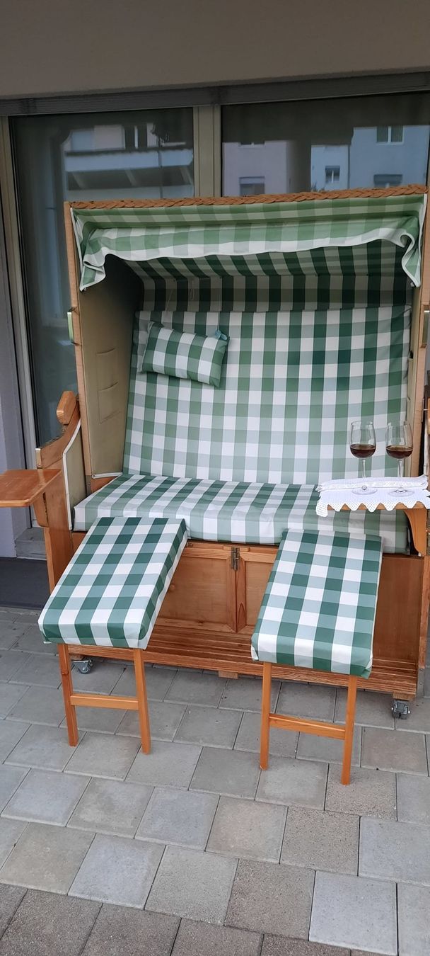 Sessel: Strandkorb mit Rollen grün kariert – Gebraucht aus Schachen LU von Mitsch64756 6