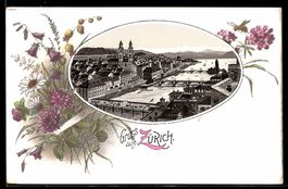 Lithographie Zürich, Teilansicht mit Fluss