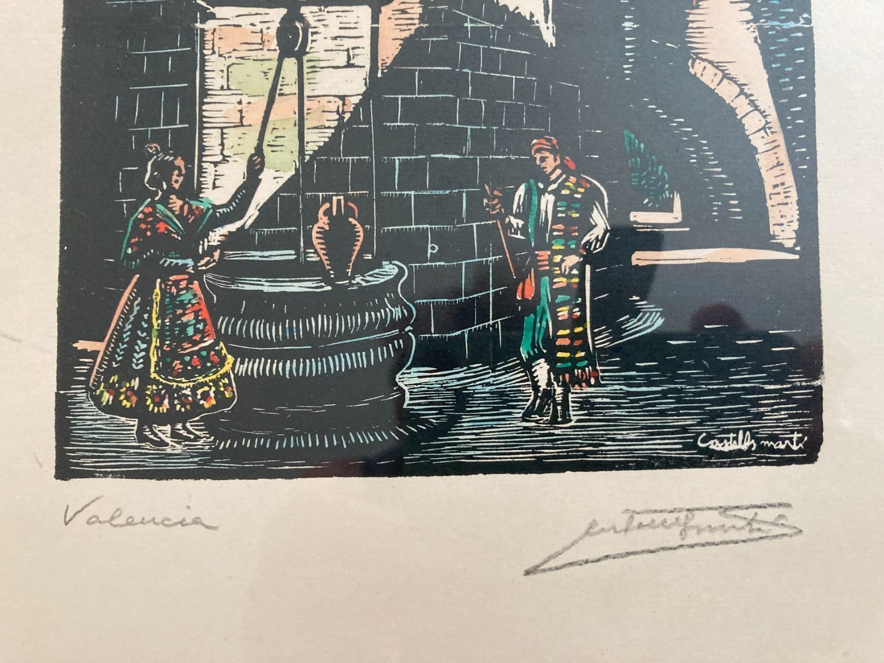Xilografie: HOLZSCHNITT   CASTELLS  MARTI   VALENCIA  SIGNIERT – Usato da Subingen venduto da ArtBead 4