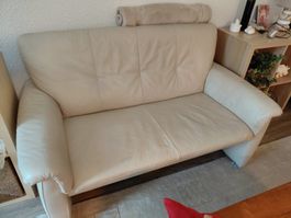 echt Leder Sofa 2-er mit Hocker