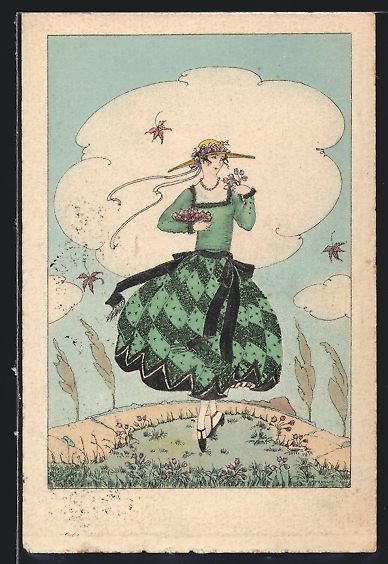 Cartoline postali: Mela Köhler: Herbstzeitlose, Dame mit H – Usato da Berlin venduto da bartko-reher
