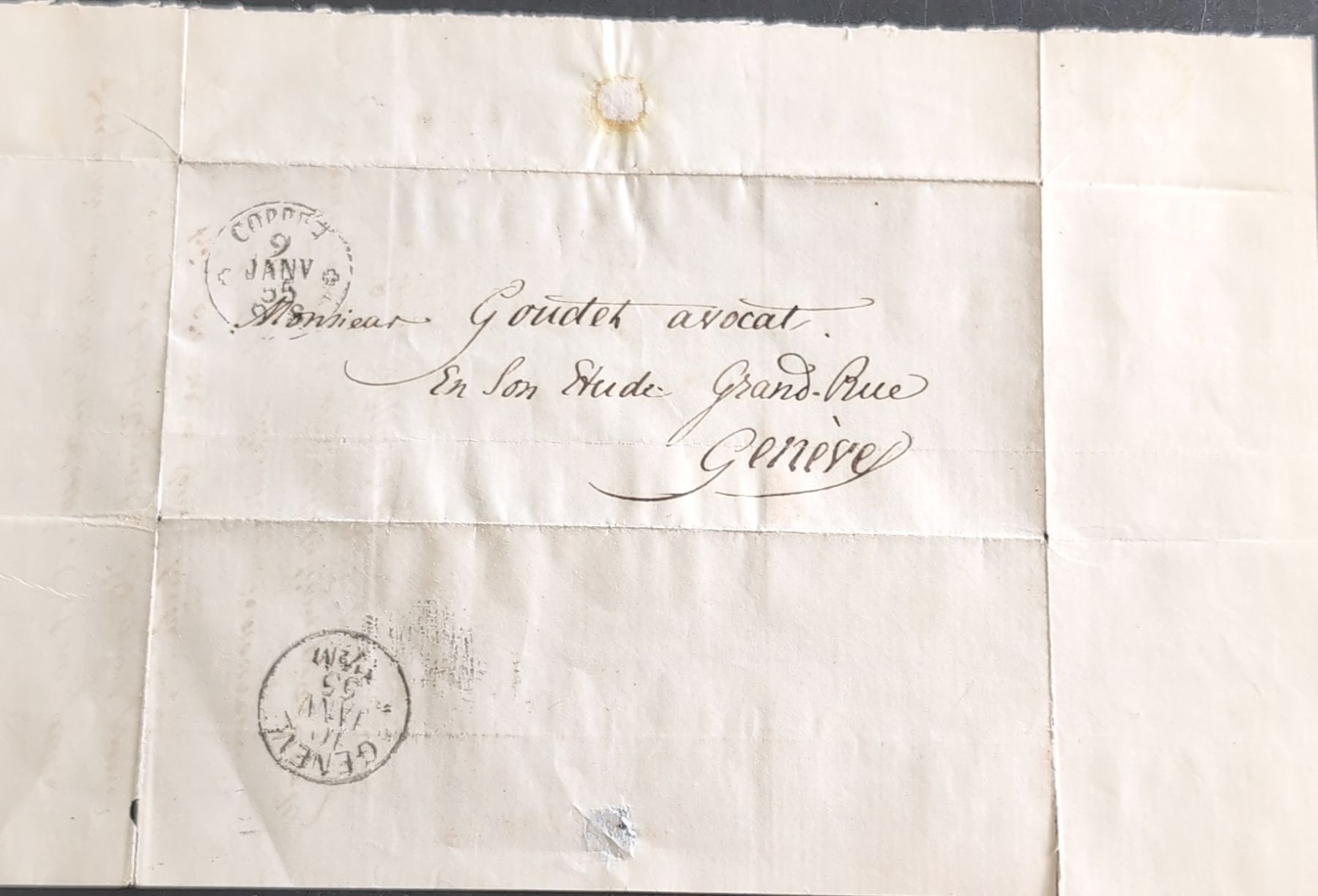 Timbri: Alter Briefumschlag Genf 1855 mit Stempel und Adresse – Usato da Härkingen venduto da Laaleeluu15