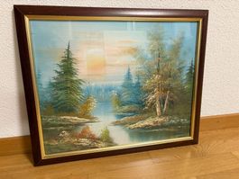 56cmx46cmhoch/ Ölgemälde Waldlandschaft am See Sonnenaufgang