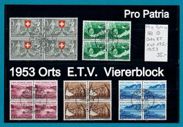 1953 Pro Patria Viererblock Marken Orts E.T.V. Stempel