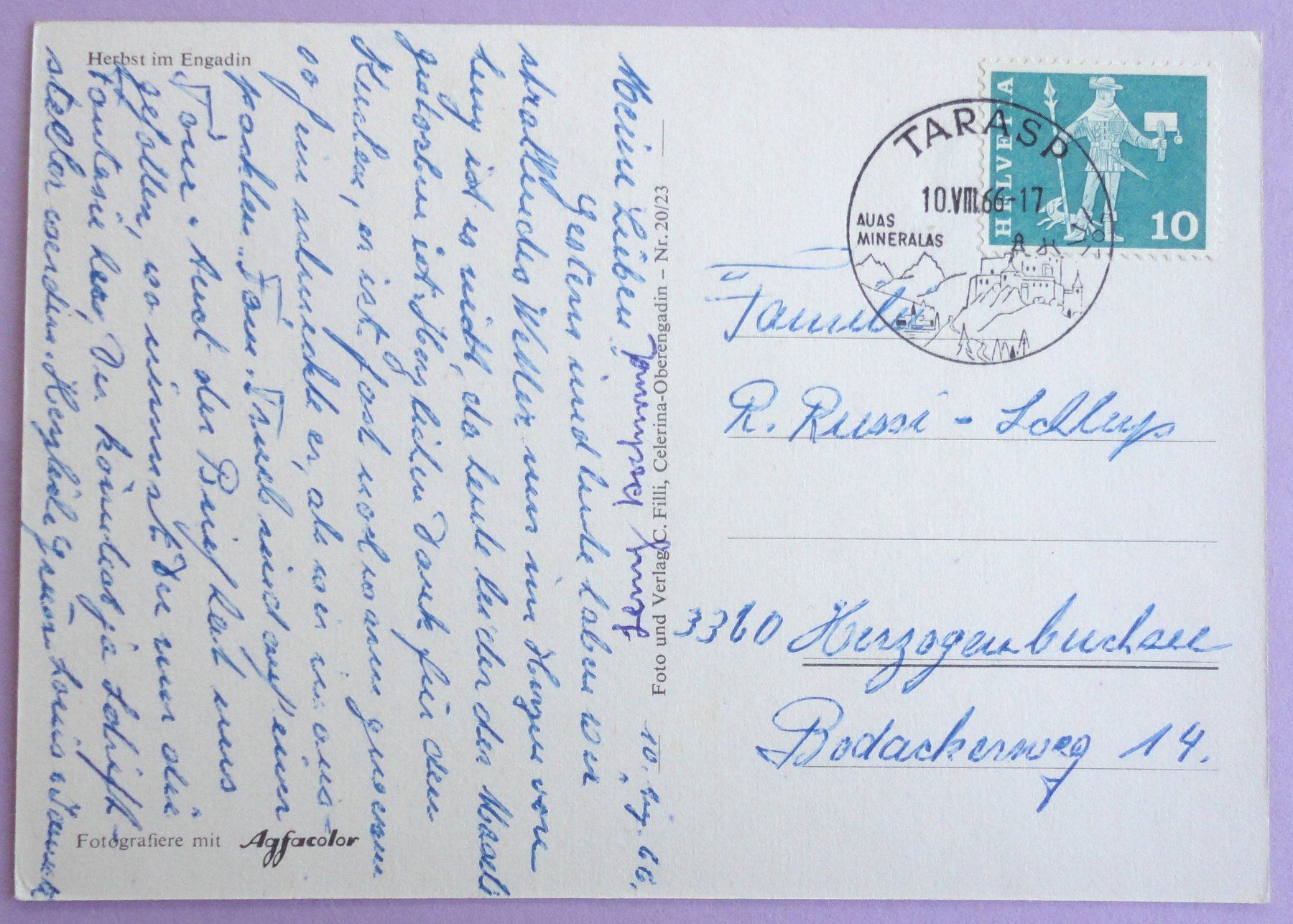 Cartoline postali: Herbst im Engadin – Usato da Fétigny venduto da Billy2miny 1