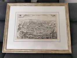 Fribourg aus der Vogelschau Kupferstich 1642  von M Merian