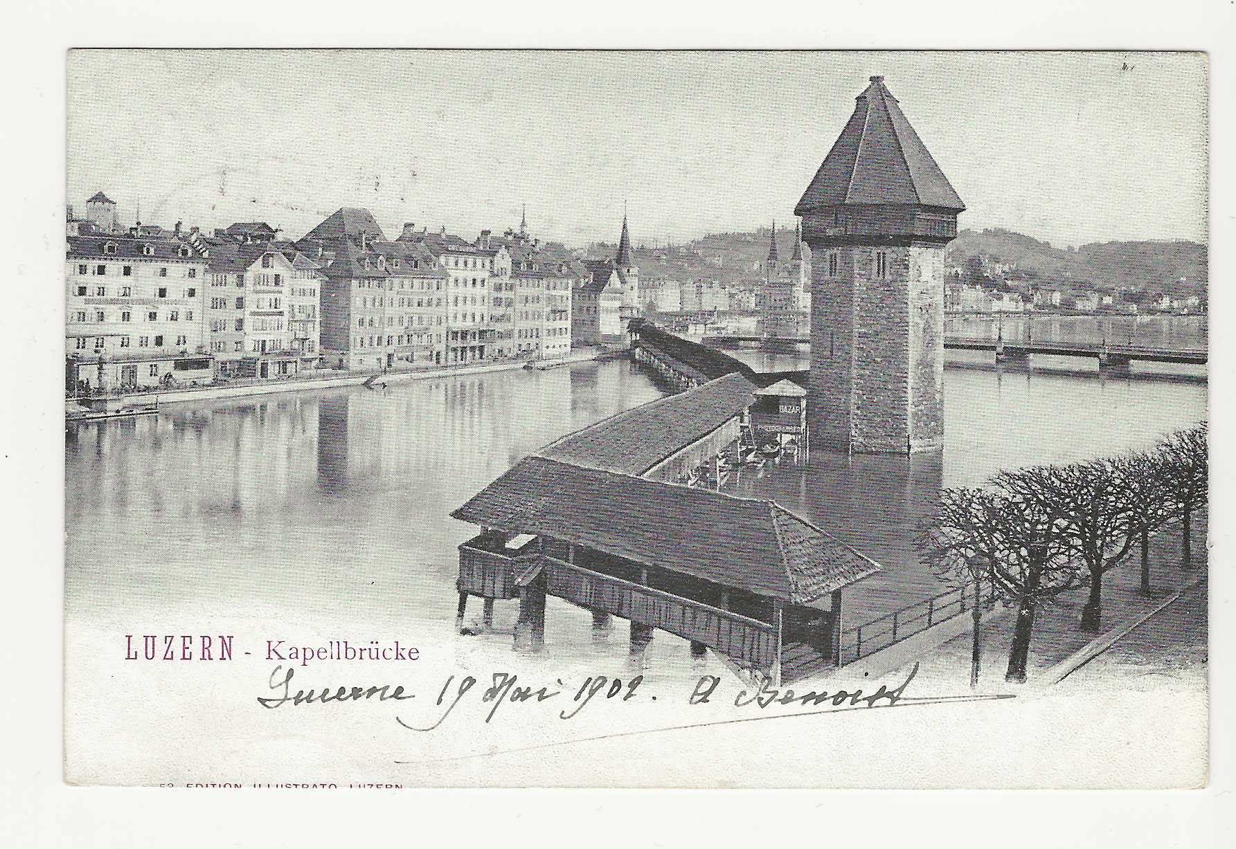 Cartoline postali: LUZER.  Kappelbrücke   1902 – Usato da Küttigen venduto da rolypo