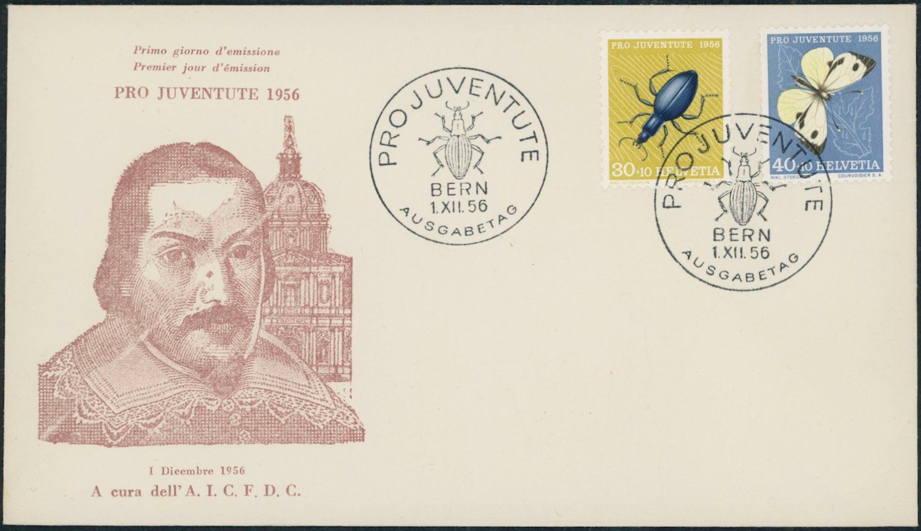 Tutti i francobolli: 1956 - Pro Juventute - Ersttagsbrief FDC ET – Usato da Schindellegi venduto da leecollect