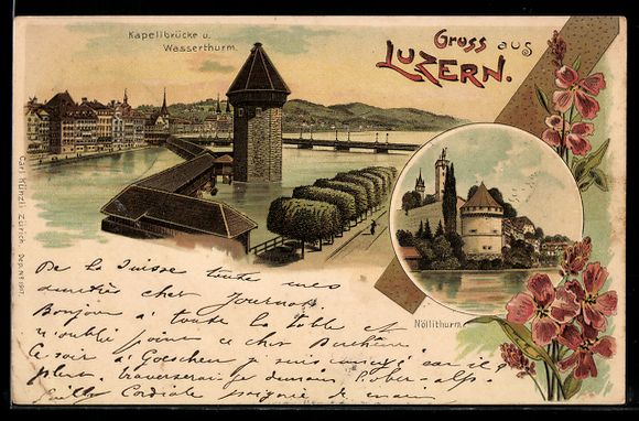 Ansichtskarten: Litho Luzern, Kapellbrücke und Wassertu – Gebraucht aus Berlin von bartko-reher