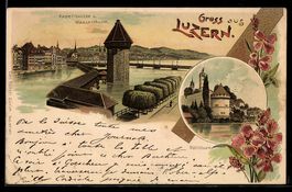Litho Luzern, Kapellbrücke und Wassertu