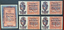 5 x Notgeld Fürstentum Liechtenstein, ungebraucht