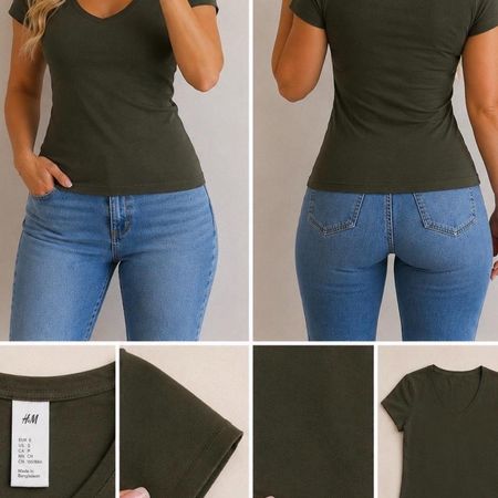 H&M Women's Green and Khaki T-shirt