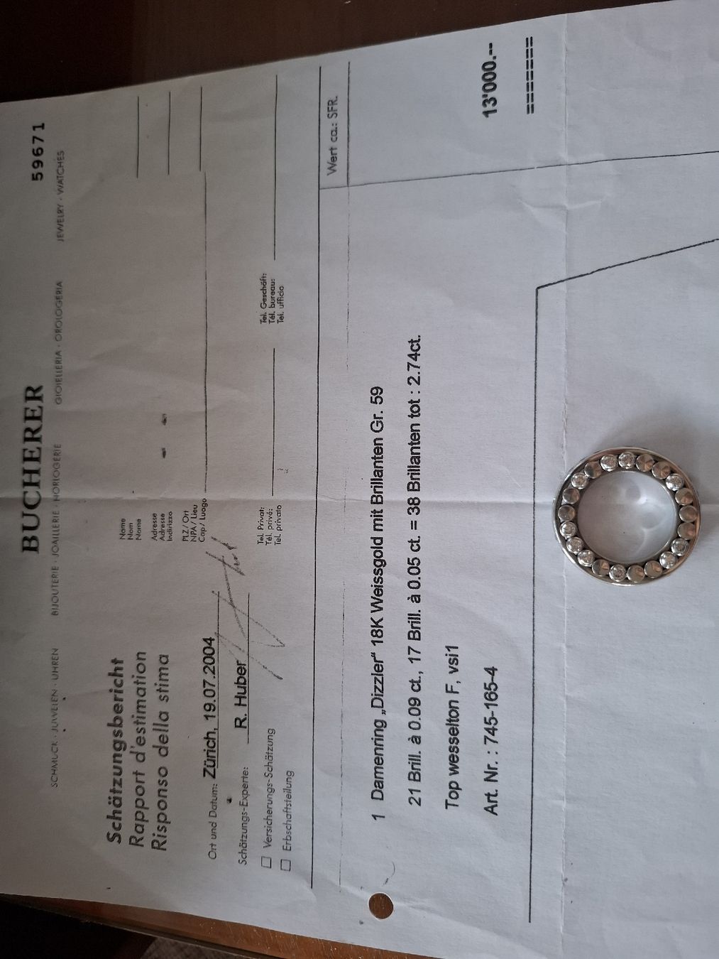 Bucherer Anelli: Dizzler Damenring Bucherer mit Diamanten  weissgold – Usato da Buochs venduto da LUINO7 6