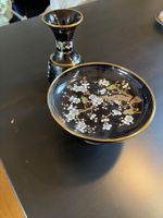 Handgemachte Keramik Vase mit Schale, handbemalt, Rodos 🇨🇭