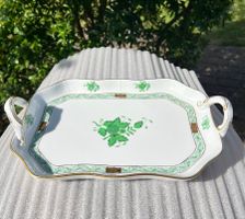 Herend Porzellan Apponyi Grün Tablett wie neu ca.25x17.5x2.8