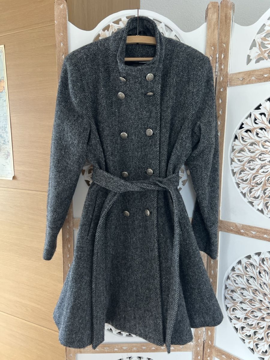 Mantel Clo Harris Tweed Wolle grau mit Gürtel UK Ware (Neu (gemäss ...