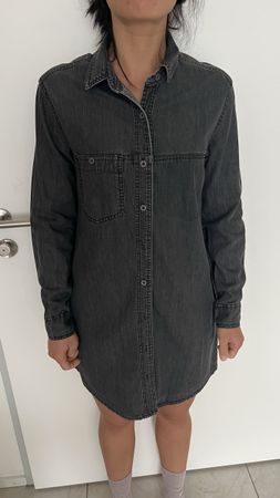 Schwarzes Jeanskleid Hemdblusenkleid Gr. 38