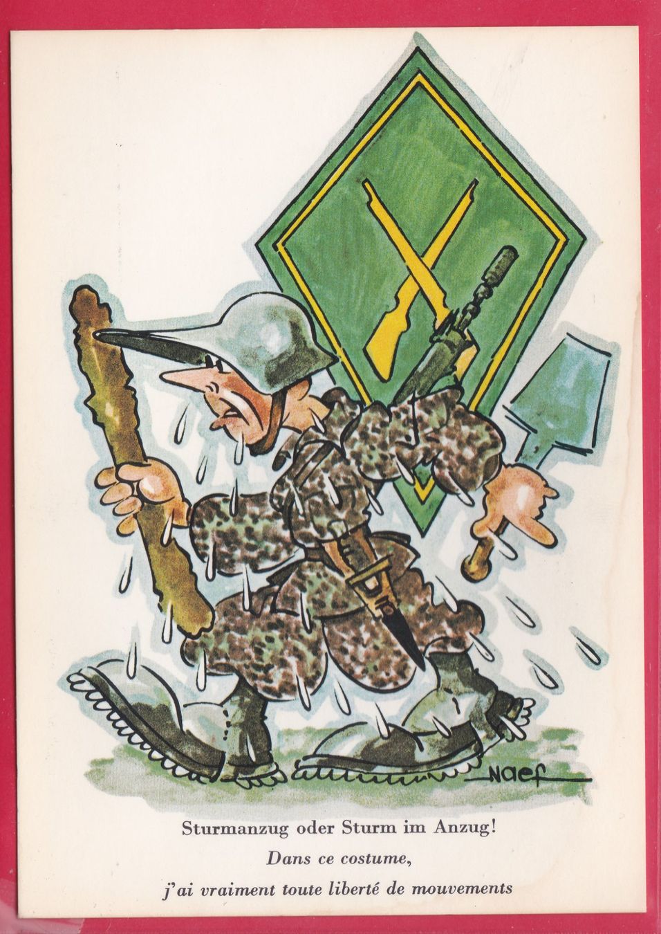 Cartoline postali: HUMOR-MILITÄR, STURMANZUG ODER STURM IM ANZUG! – Usato da Oberrieden venduto da Gebirgsstelze