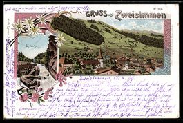 Litho Zweisimmen, Totalansicht und Laube