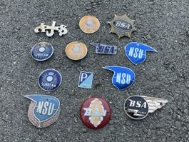 Alte Motorrad Embleme NSU BSA AJS SUNBEAM Piaggio Tankschild