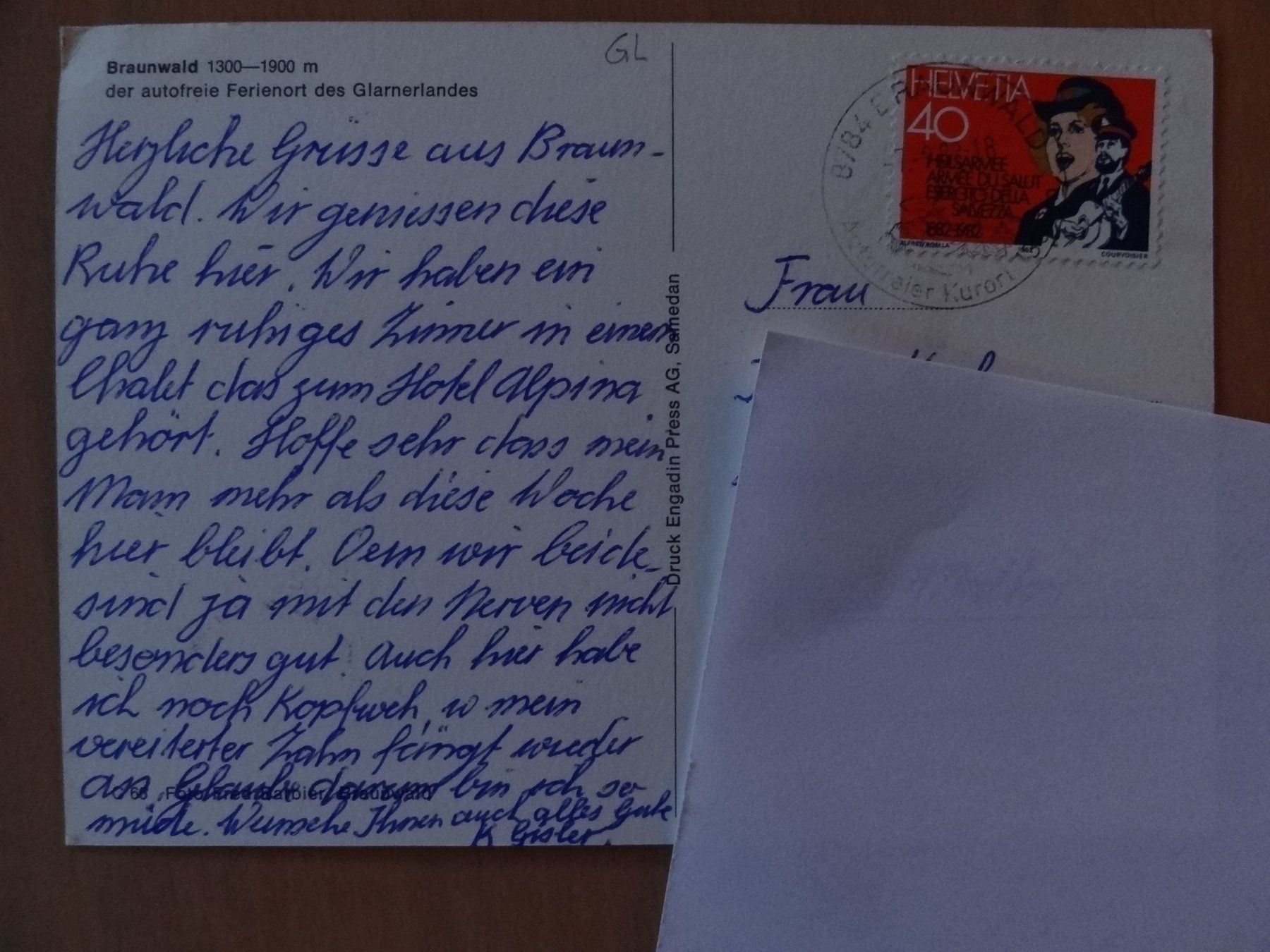 Cartoline postali: Braunwald - Glarnerlandes - 1982 – Usato da St Léonard venduto da Riglin 1