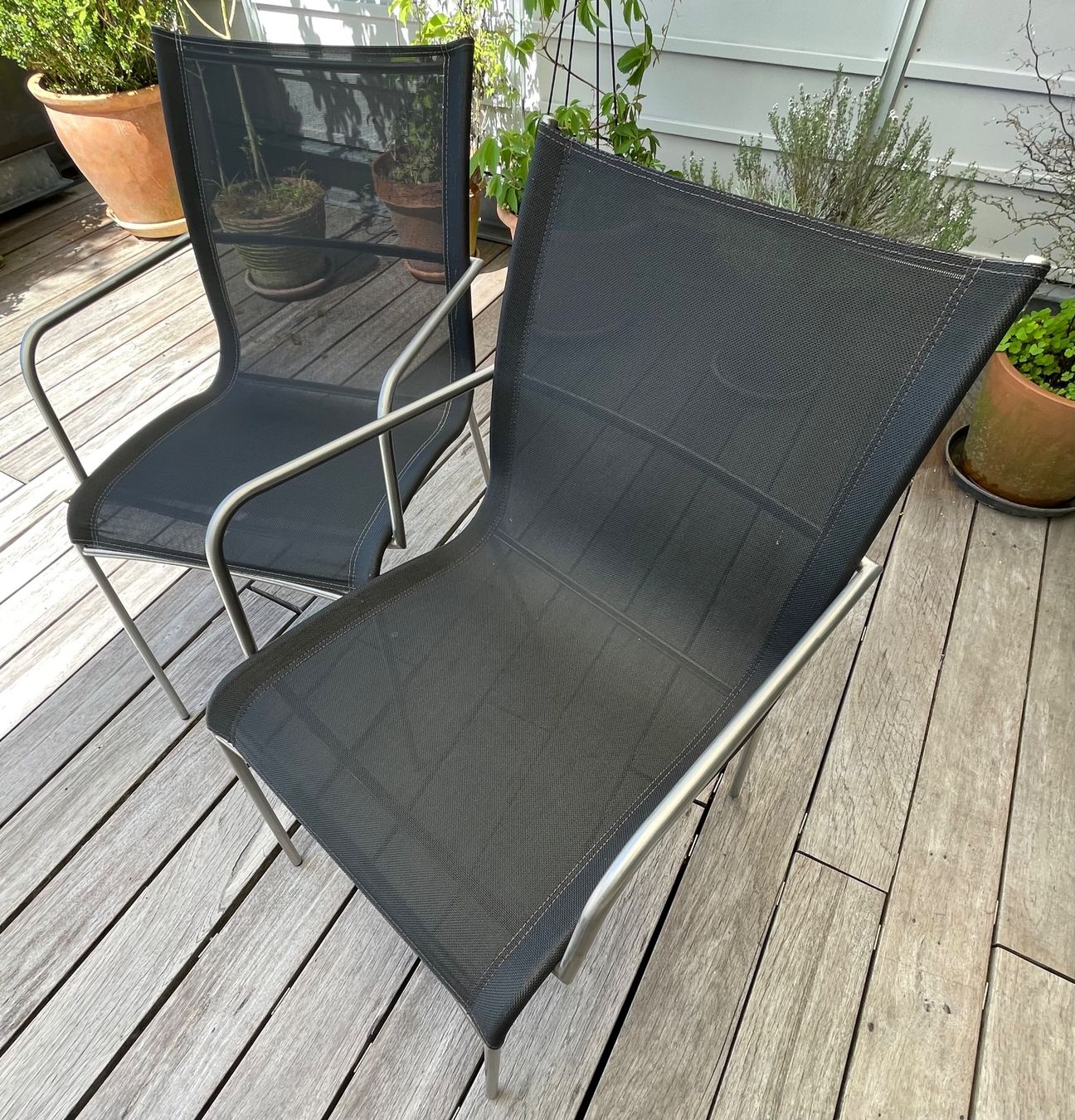 Pfister Sedie: 2 Gartenstühle | Chromstahl mit Textilbezug – Usato da Worb venduto da tmc25441 1
