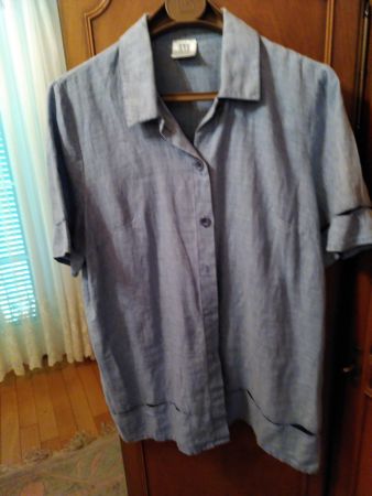 Leinenbluse Gr. 46 Hellblau Sommer Kurzarm Top Zustand