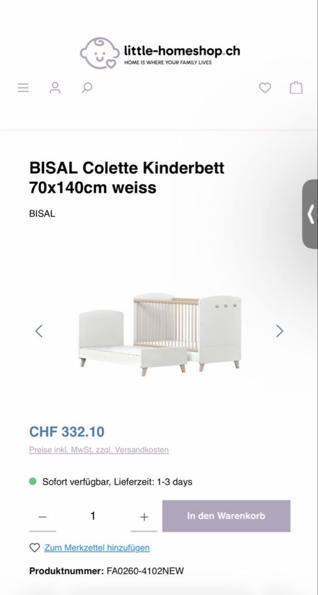Betten: BISAL Colette Convertible Crib & Toddler Bed – Gebraucht aus Baar von reg_8l6t 1