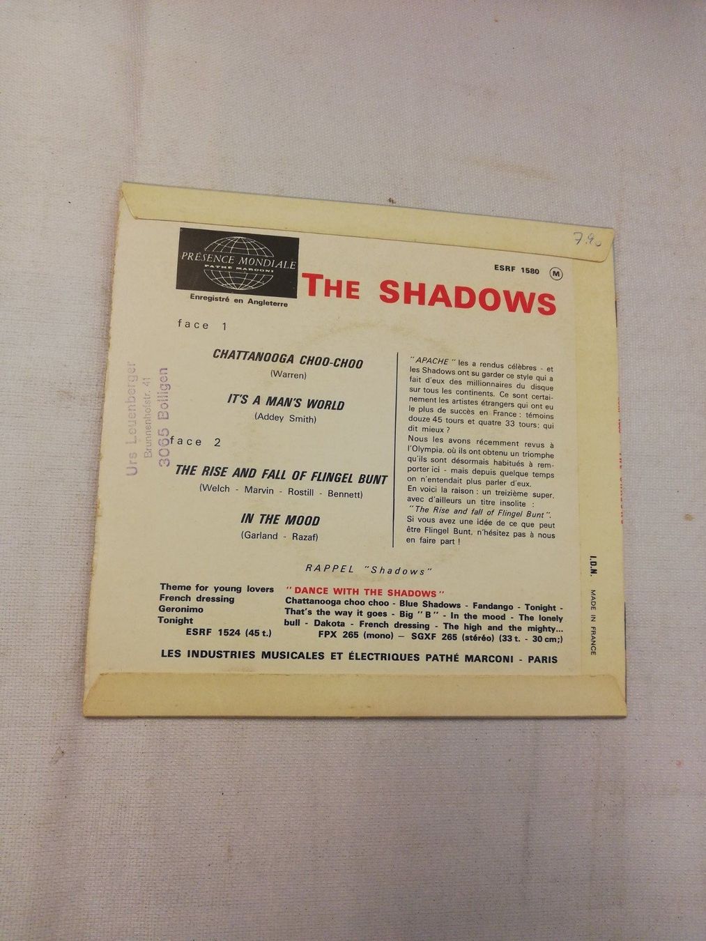 Dischi in vinile: THE SHADOWS - CHATTANOOGA CHOO-CHOO – Usato da Bern venduto da Vinylsound.ch 1