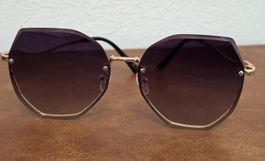 Sonnenbrille Damen Hexagon Linsen Rosa Gold Rahmen Sommer 