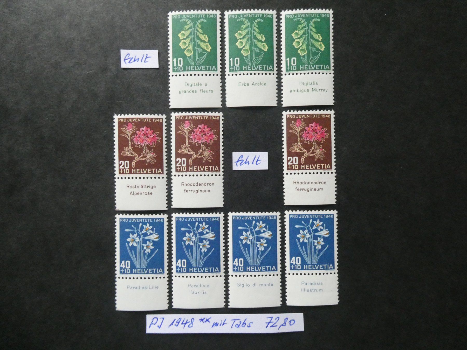 Tutti i francobolli: Pro Juventute 1948 postfrisch mit Tabs – Usato da Lausen venduto da Herbamare01
