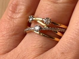Bague croisée plaquée or & diamants