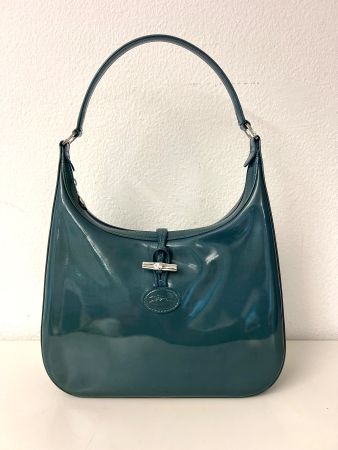 LONGCHAMP Roseau Lackleder Hobo Bag/Schultertasche in Petrol