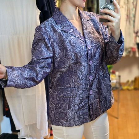 💜 Vintage Blazer Jacke XL 46 Lila Elegant Muster