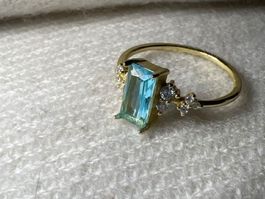 Eleganter Goldring, 925 Silber mit Zirkonia, Neu!