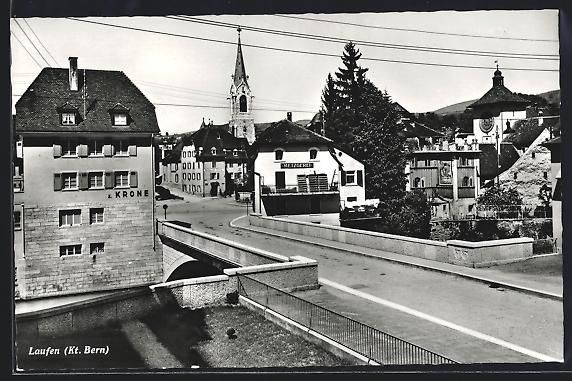 Cartoline postali: Laufen /Bern, Strassenpartie mit Metzger – Usato da Berlin venduto da bartko-reher