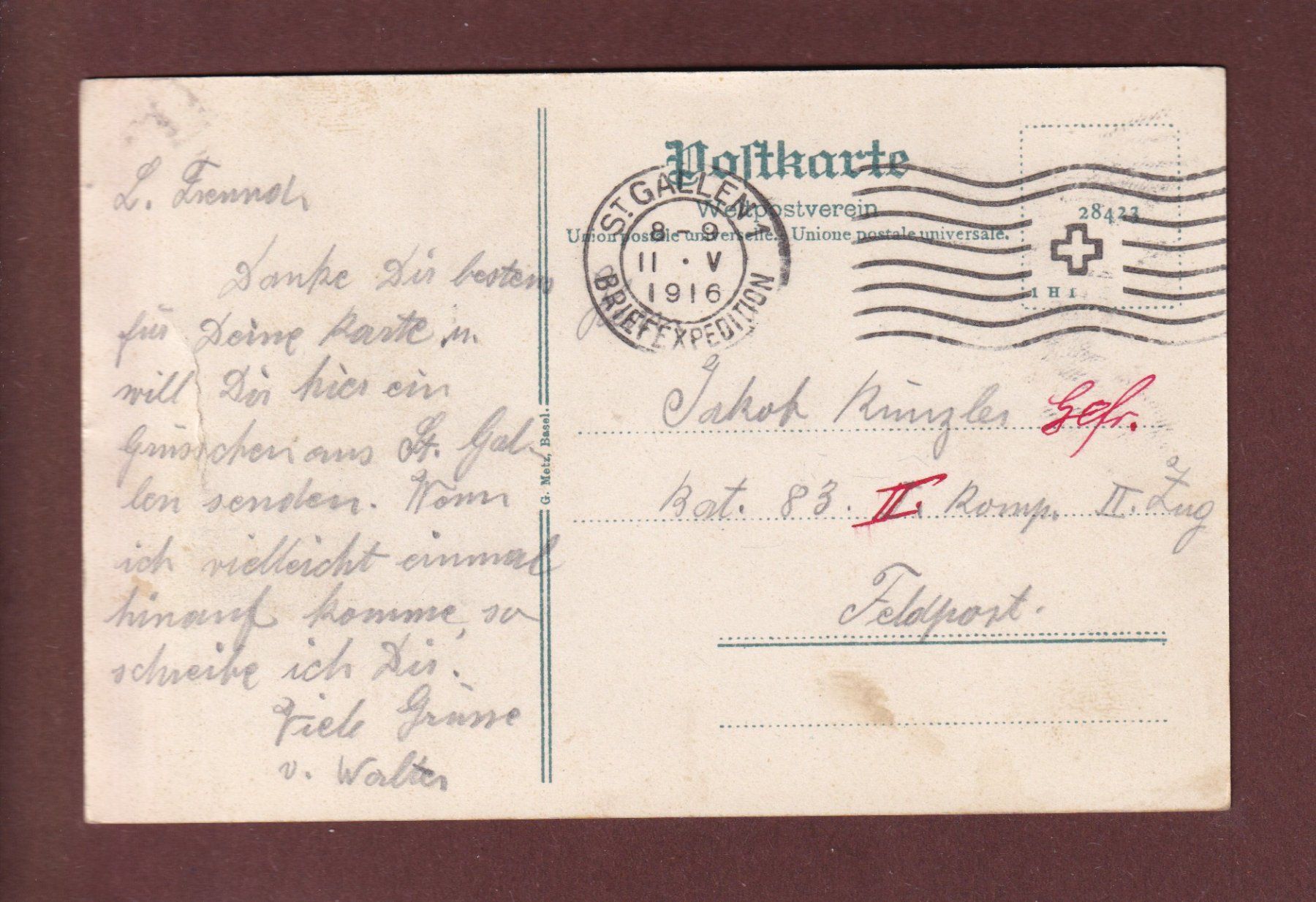 Cartoline postali: ST. GALLEN - Stiftskirche - 1916 – Usato da Pully venduto da nicecards 1