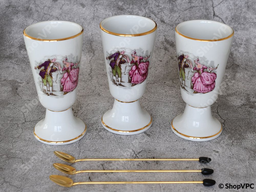 Lot De 6 Mazagrans Anciens Porcelaine L'Hirondelle – Multicouleur