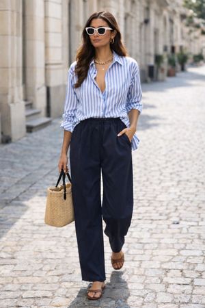 Zara fliessende gerade Hose dunkelblau Grösse M NEU