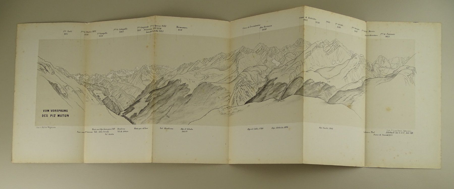 Incisioni: PIZ MUTUN, GRAUBÜNDEN, PANORAMA 1872 – Usato da Grüningen venduto da Kartensammler