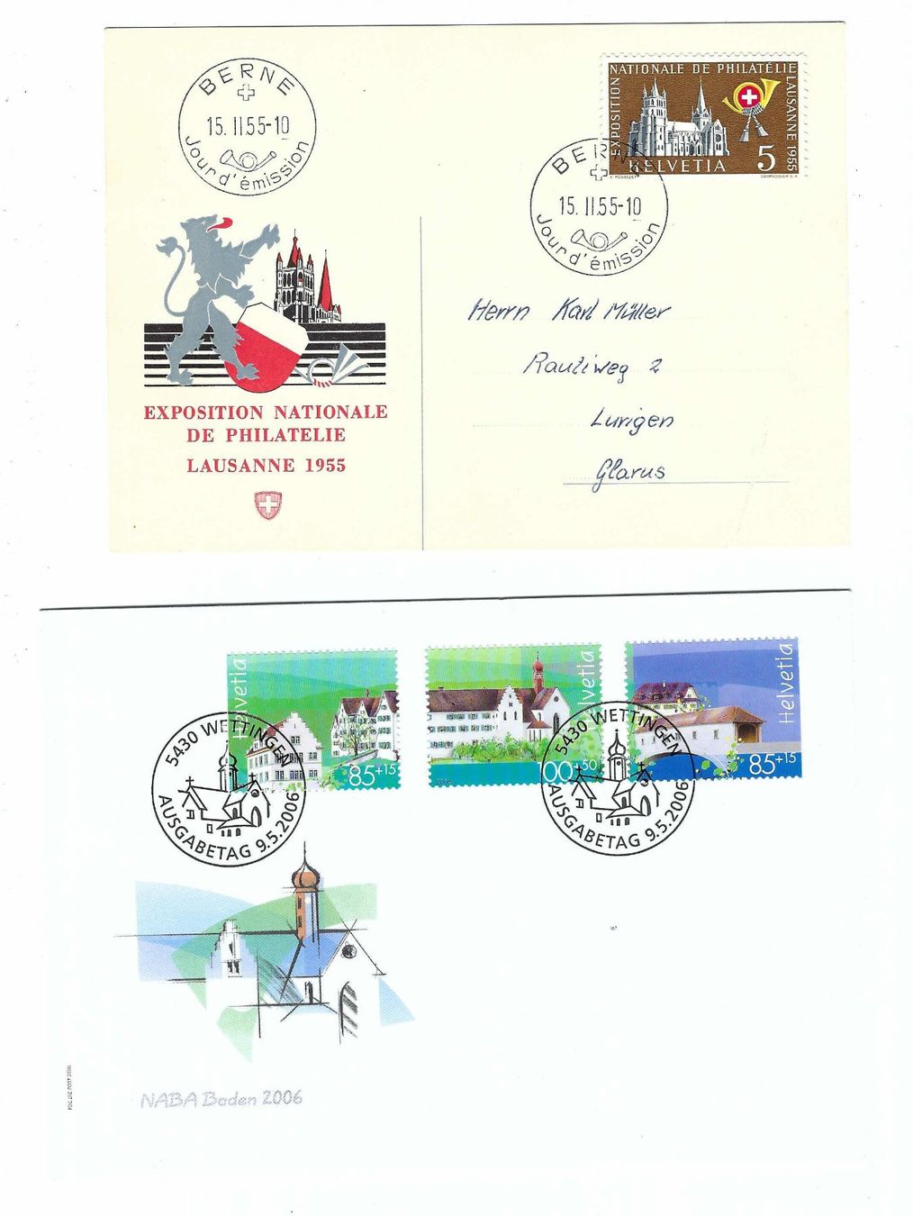 Tutti i francobolli: 6 FDC 1955 - 2006 yz – Usato da Aarau venduto da fussball-fussball 2