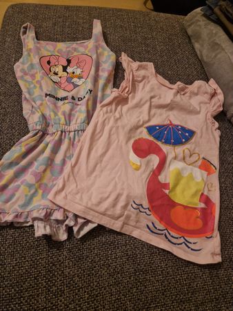 Sommer Set: Minnie Mouse Jumpsuit & Flamingo Kleid, 134