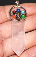 Anhänger L-9225 – Rosa Quarz mit 7 Chakra 63X22mm
